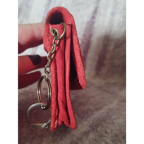 VTG Lillian Vernon Red Suede Genuine Leather Card Holder Make-up Pouch Wallet - Picture 3 of 8